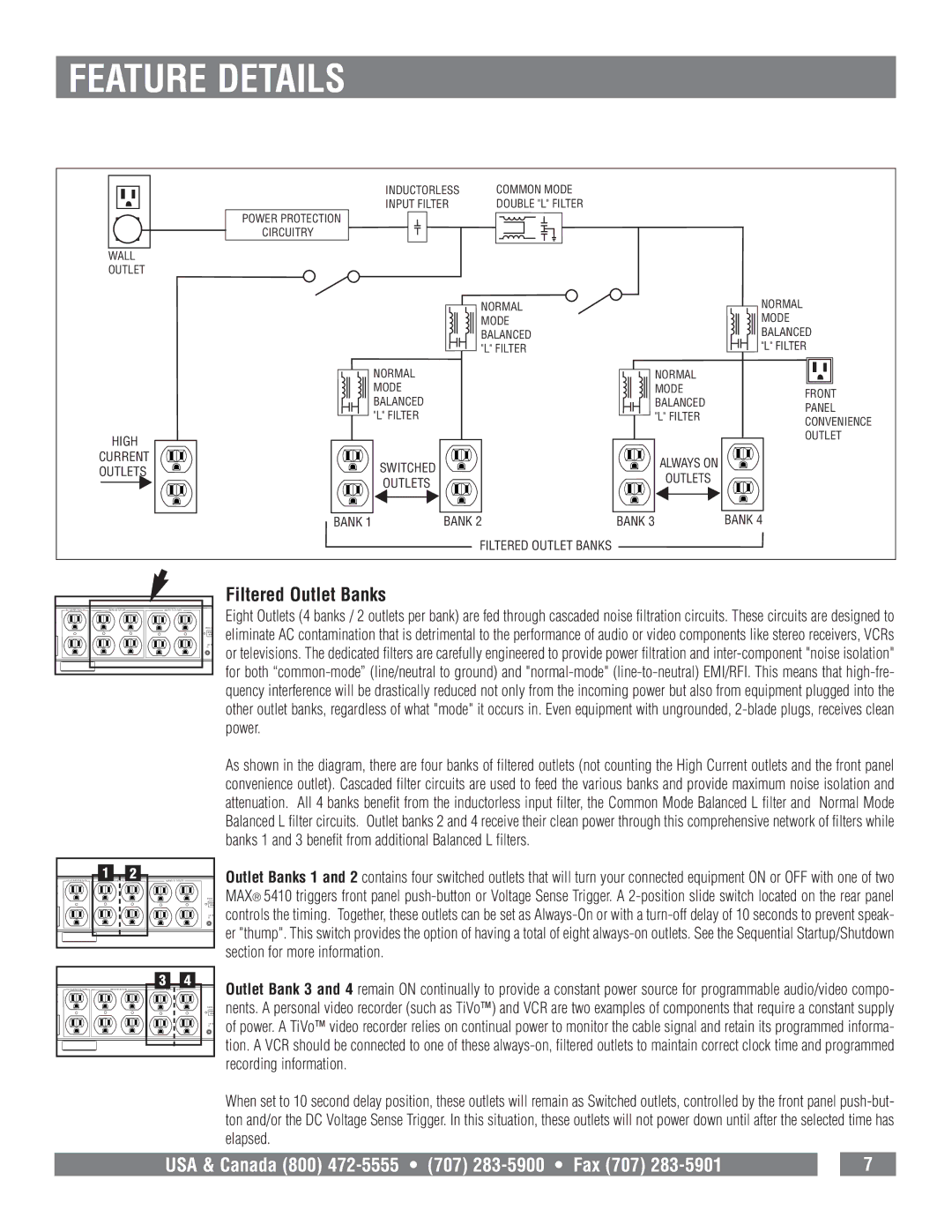 Panamax MAX 5410 owner manual Filtered Outlet Banks, High Current Outlets 