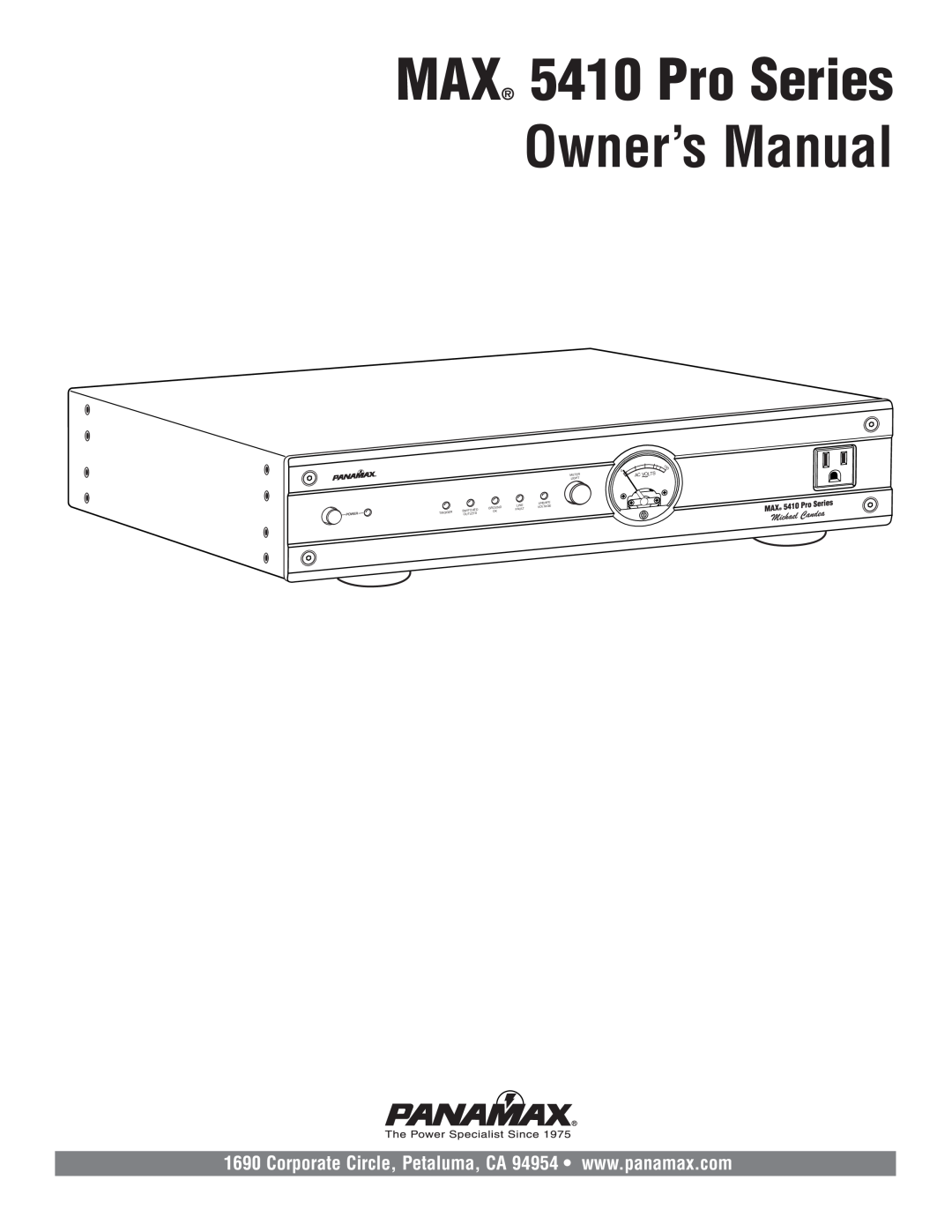 Panamax owner manual Owner’s Manual, MAX 5410 Pro Series 