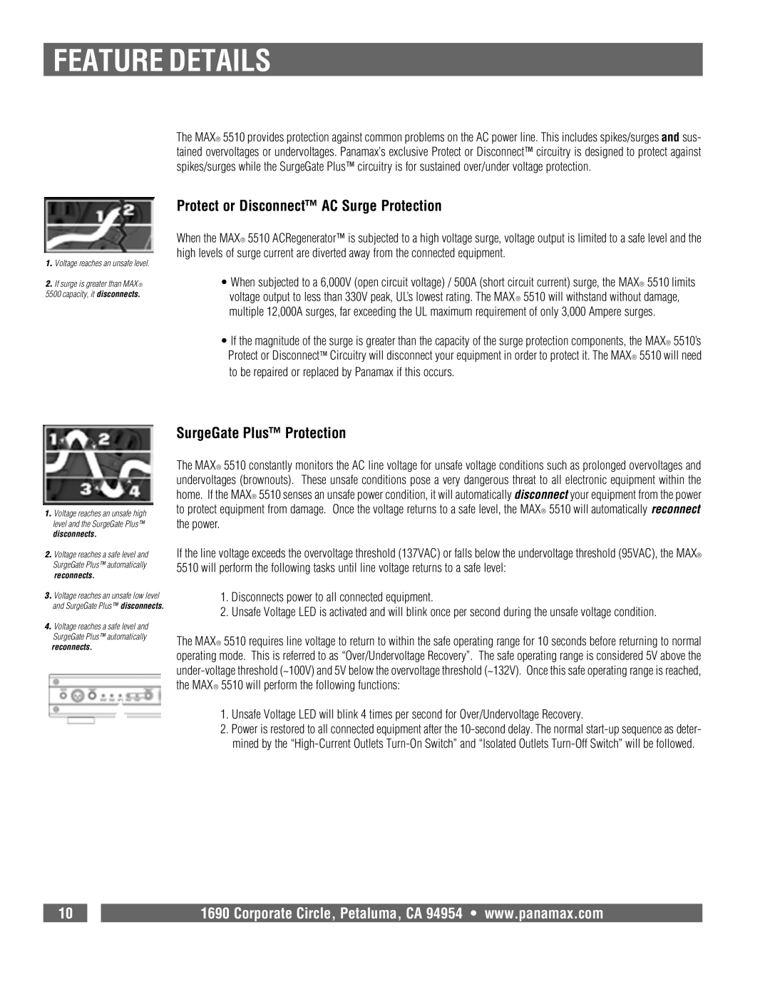 Panamax MAX 5510 owner manual Protect or Disconnect AC Surge Protection, SurgeGate Plus Protection 