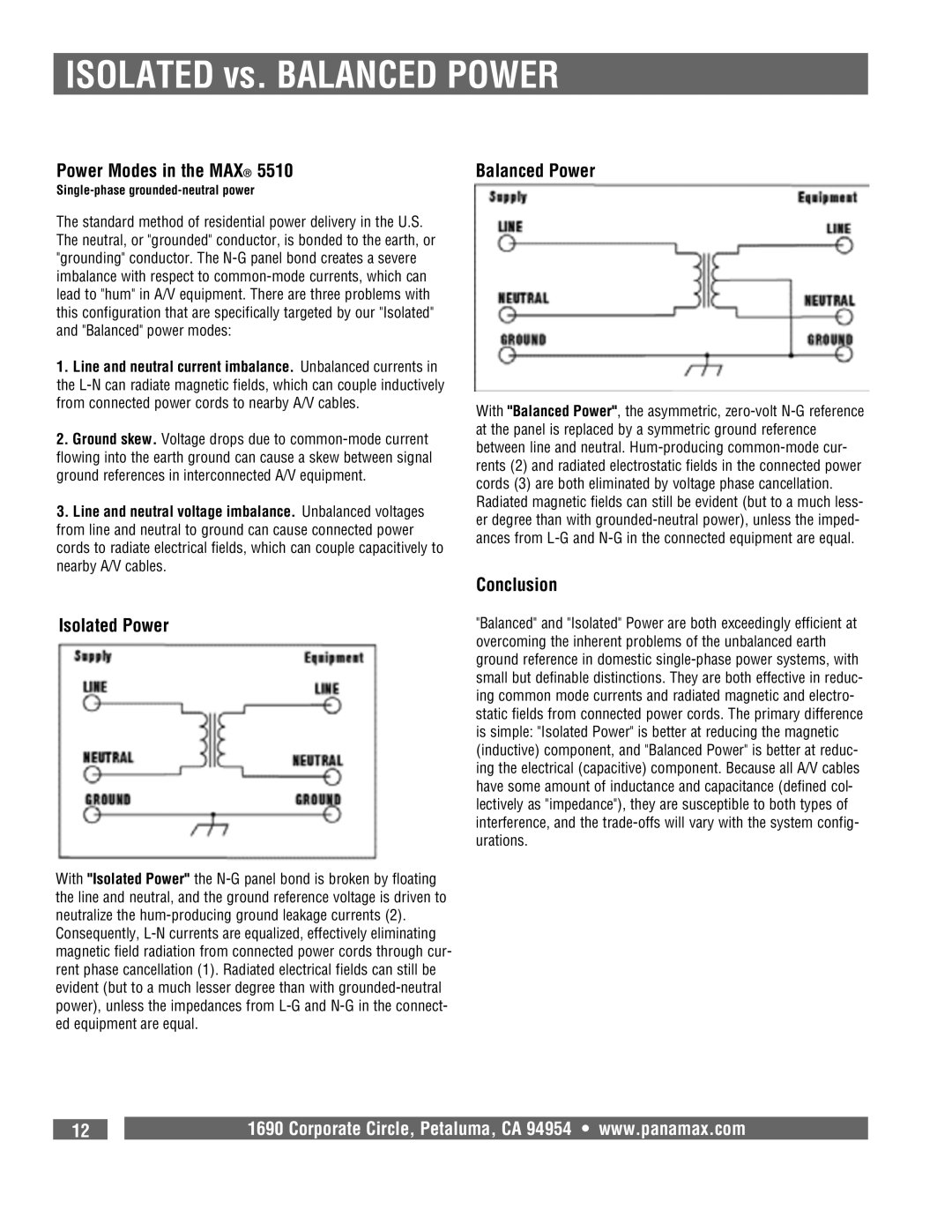 Panamax MAX 5510 owner manual Power Modes in the MAX, Balanced Power, Isolated Power, Conclusion 