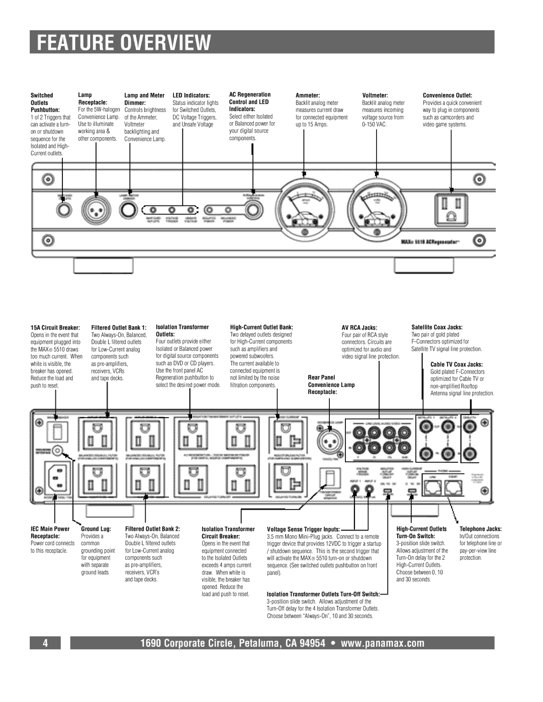 Panamax MAX 5510 owner manual Feature Overview, Pushbutton 