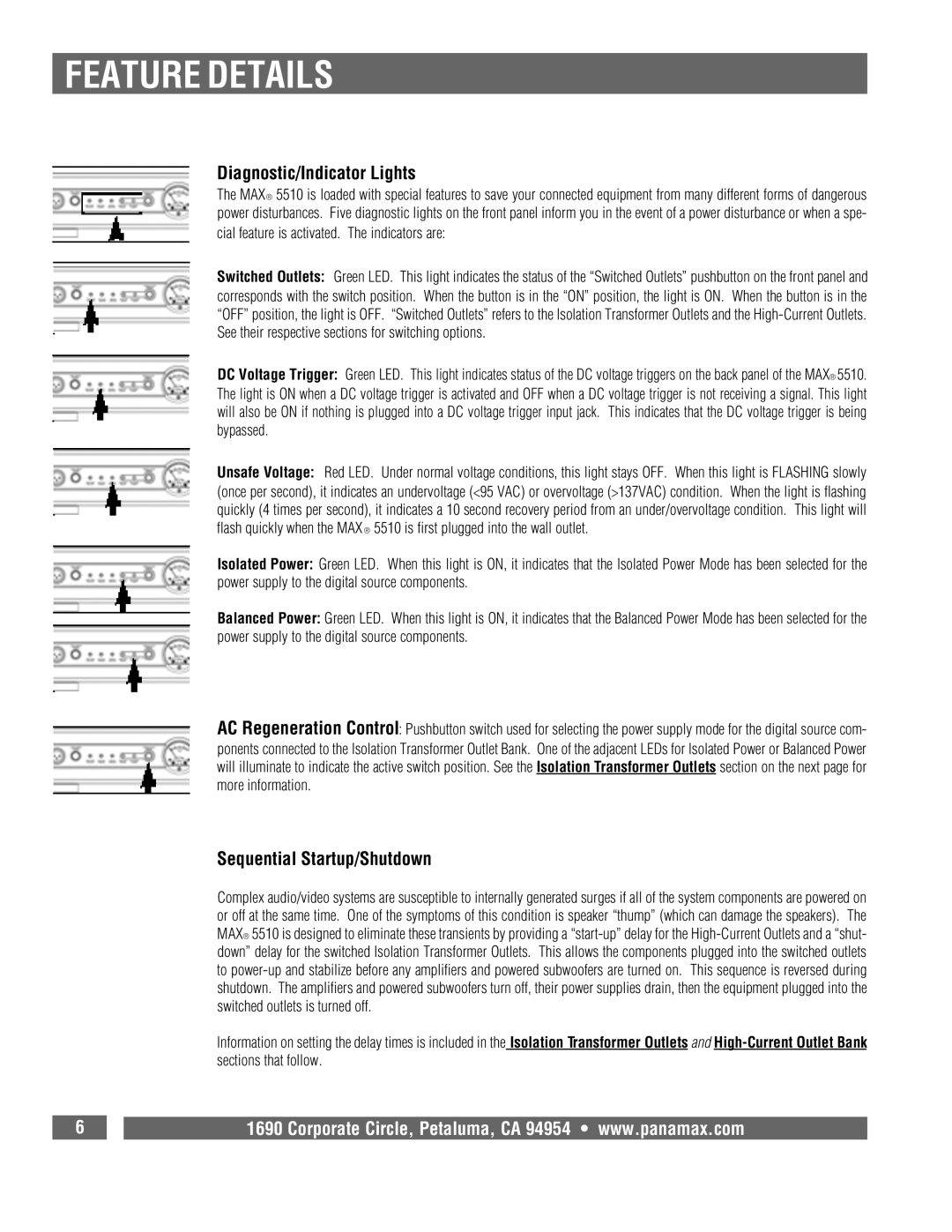 Panamax MAX 5510 owner manual Diagnostic/Indicator Lights, Sequential Startup/Shutdown 