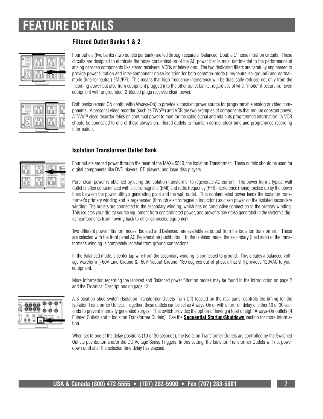 Panamax MAX 5510 owner manual Filtered Outlet Banks 1, Isolation Transformer Outlet Bank 