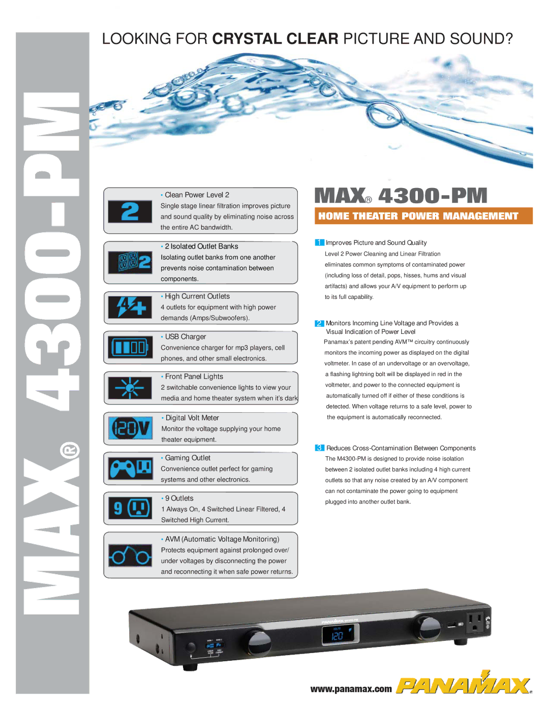 Panamax MAX(R) 4300-PM manual Improves Picture and Sound Quality, Reduces Cross-Contamination Between Components 