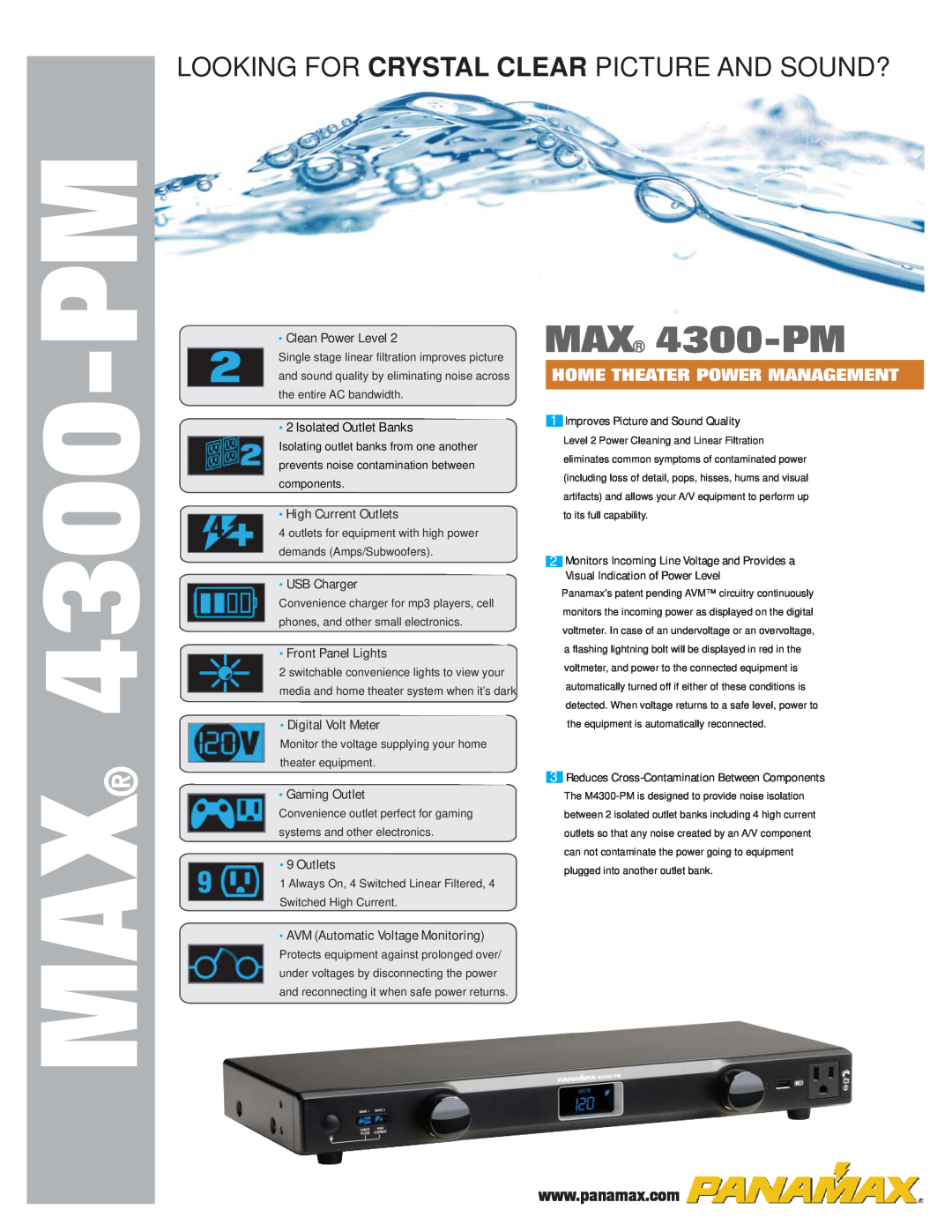 Panamax MAX(R) 4300-PM manual MAX 4300-PM, Looking For Crystal Clear Picture And Sound?, Home Theater Power Management 