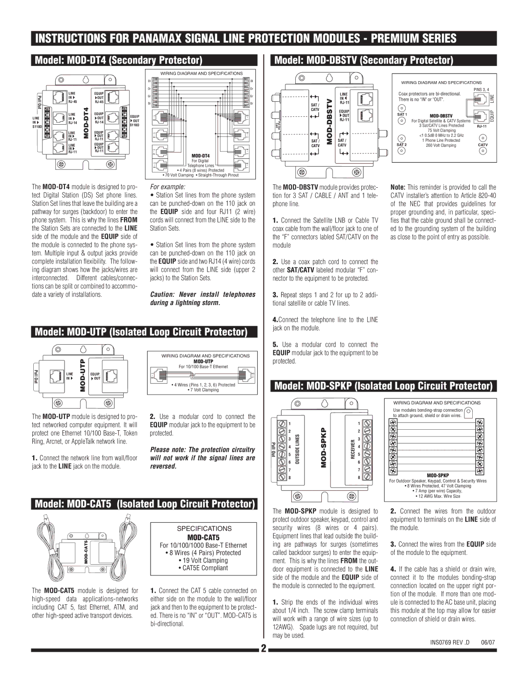 Panamax MODCAT5 installation instructions Model MOD-SPKP Isolated Loop Circuit Protector 