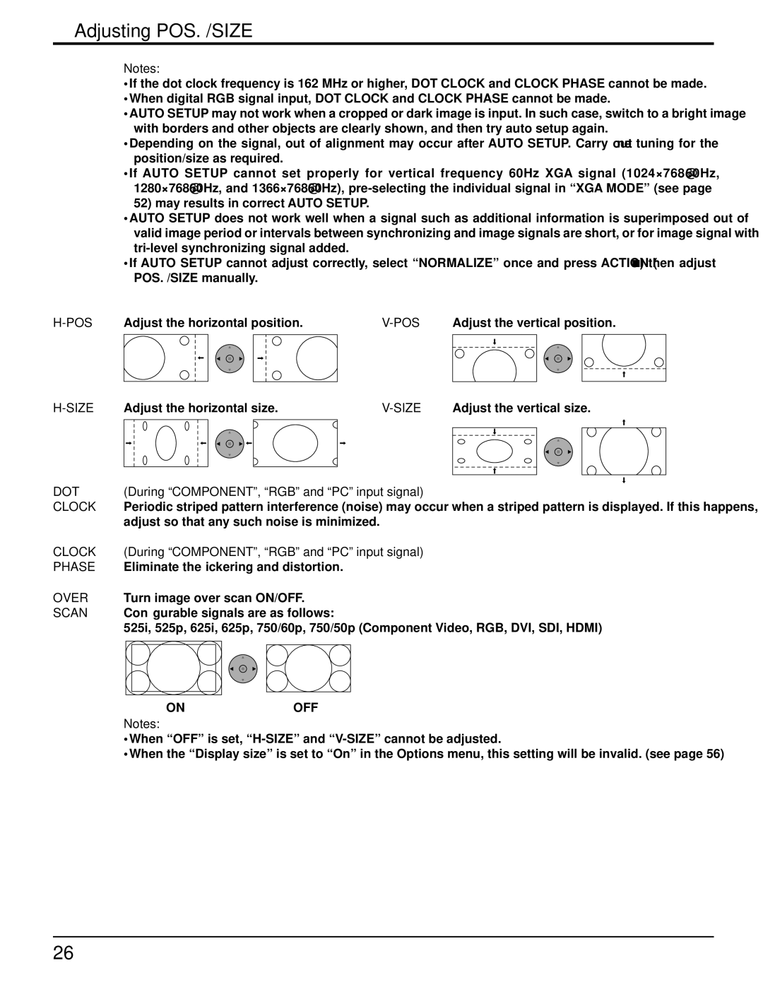 Panasonic 103PF12U manual Adjusting POS. /SIZE 