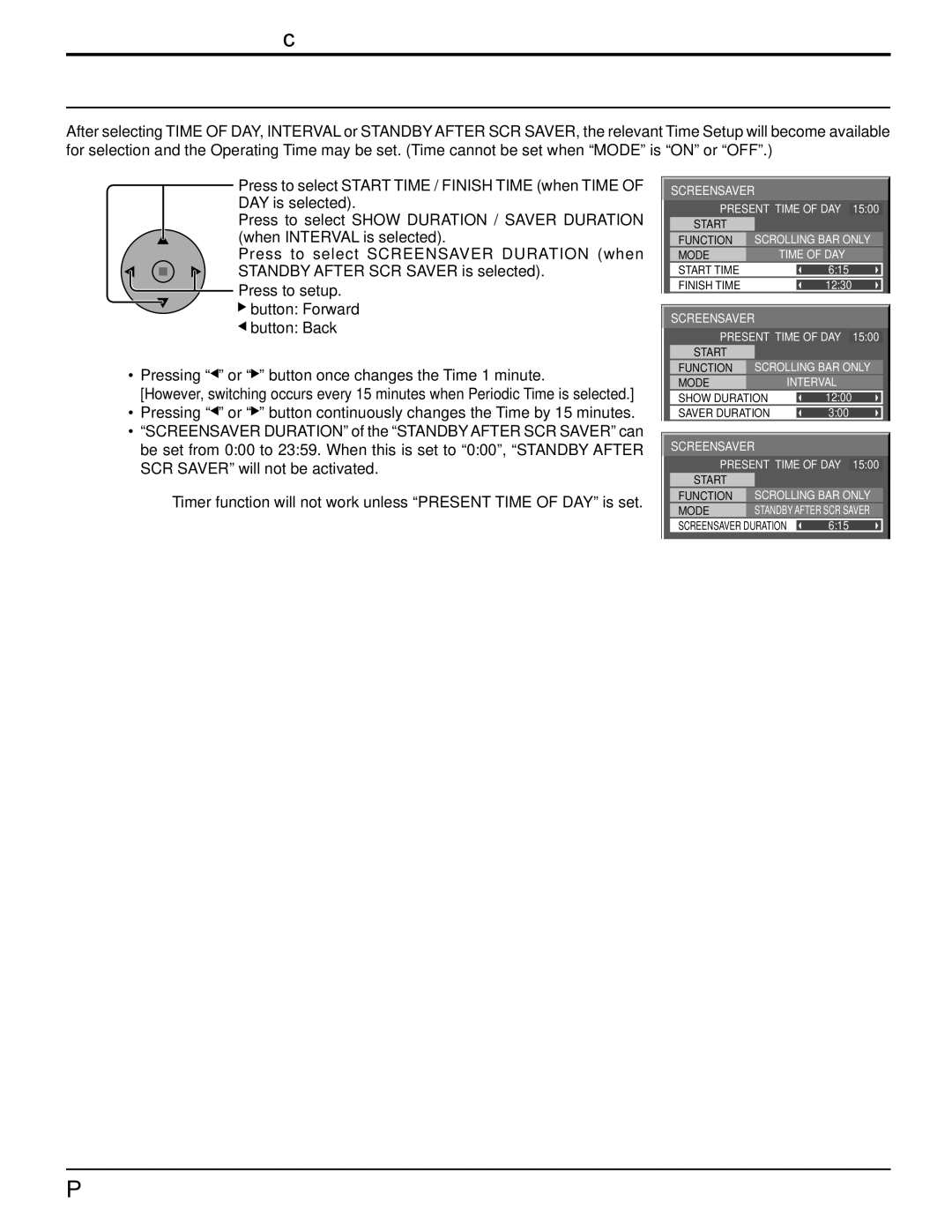 Panasonic 103PF12U manual Setup of Screensaver Time, Screensaver For preventing image retention 