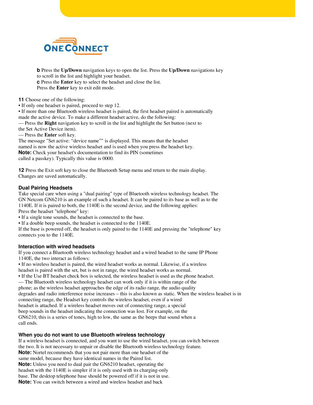 Panasonic 1140E manual Dual Pairing Headsets, Interaction with wired headsets 