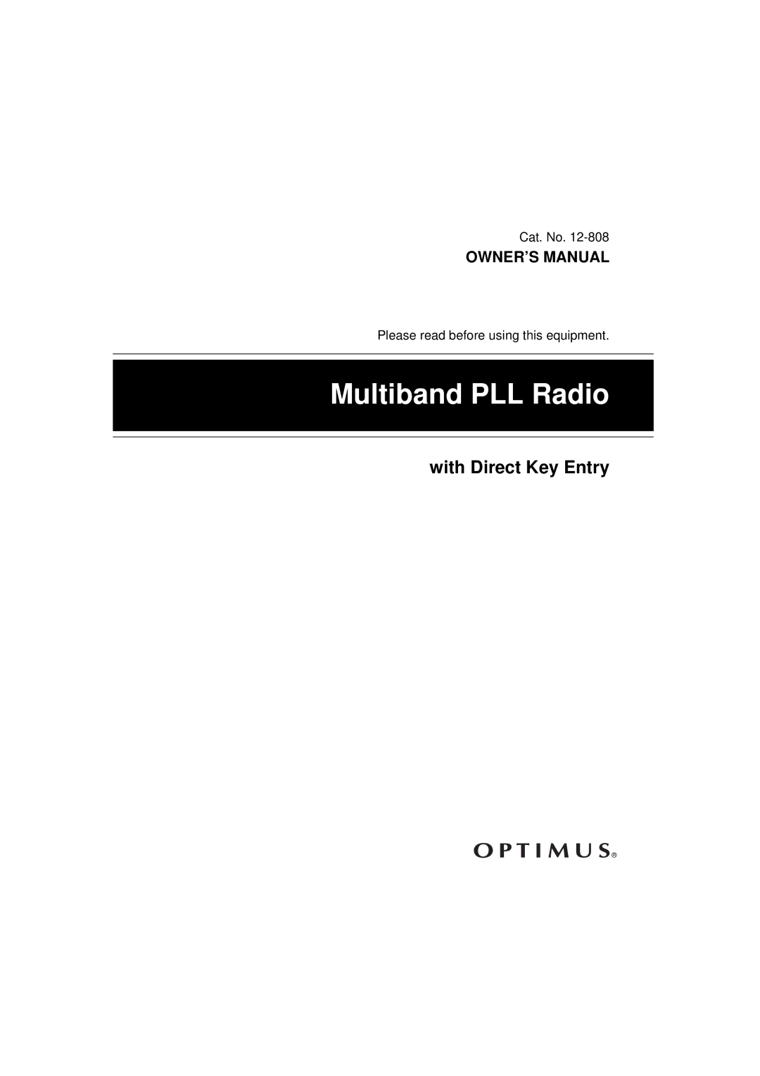 Panasonic 12-808 owner manual Multiband PLL Radio 