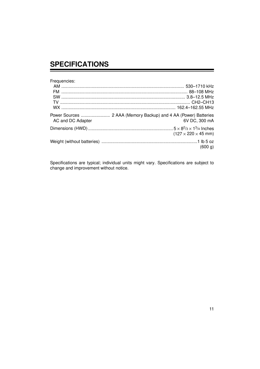 Panasonic 12-808 owner manual Specifications 