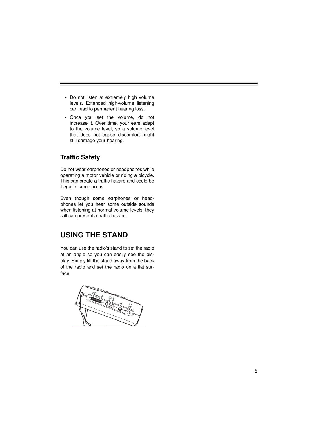 Panasonic 12-808 owner manual Using the Stand, Traffic Safety 