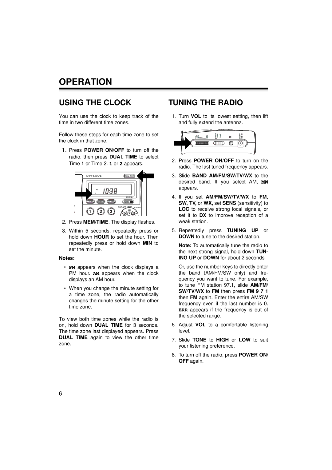 Panasonic 12-808 owner manual Operation, Using the Clock 