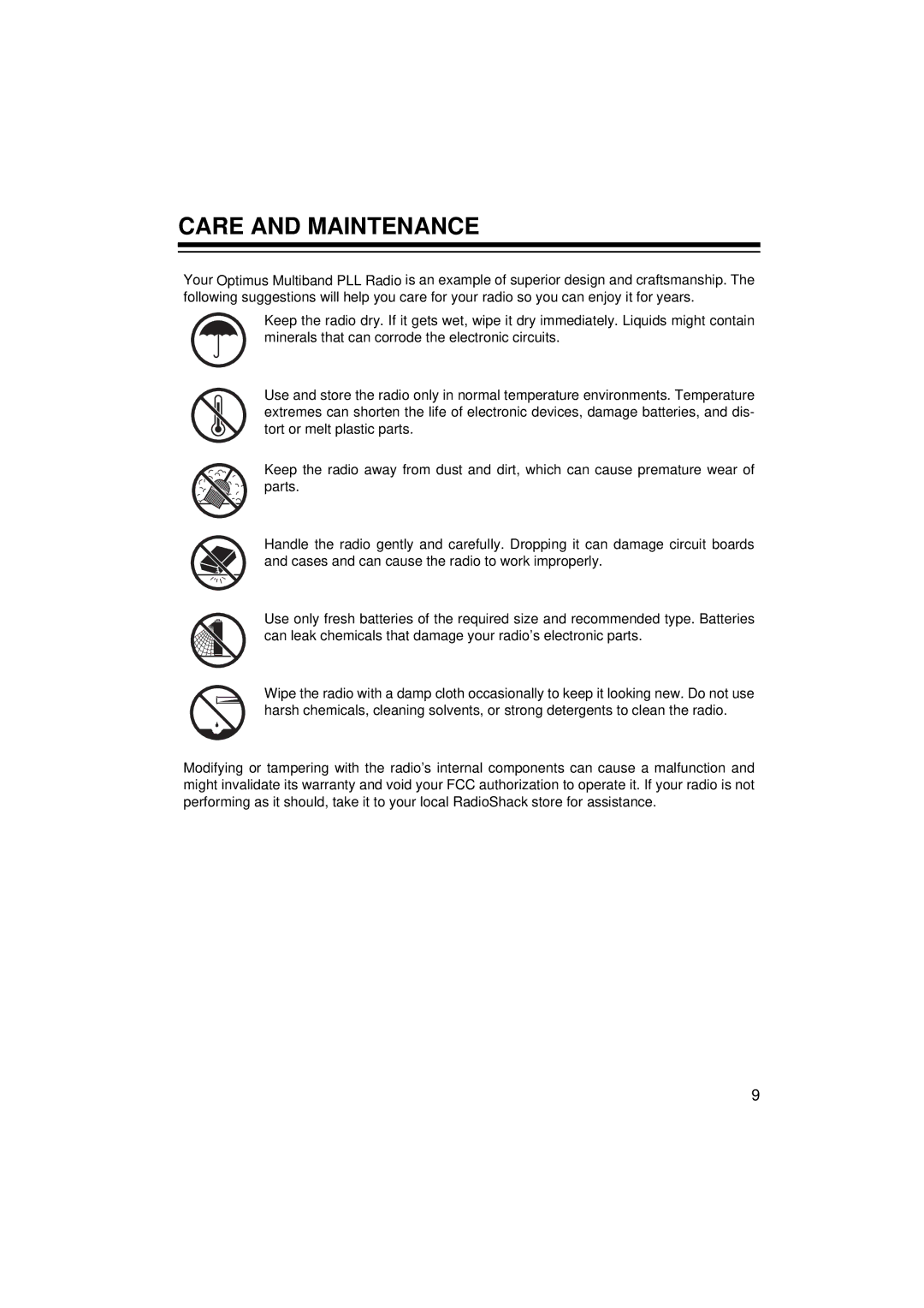 Panasonic 12-808 owner manual Care and Maintenance 