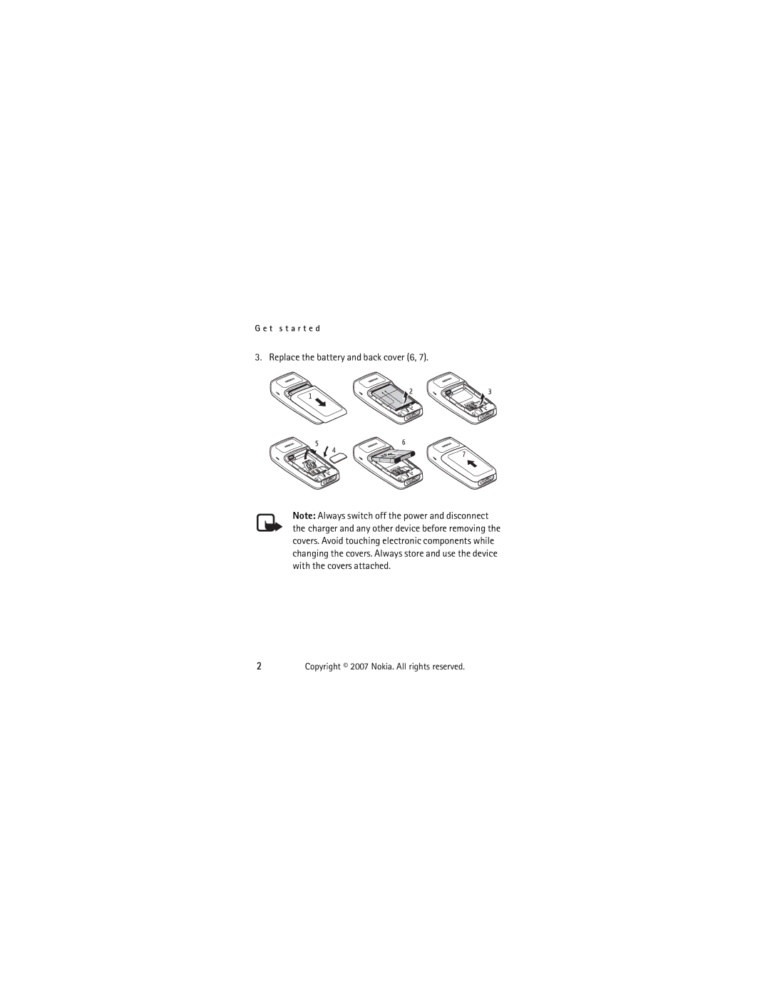 Panasonic 1200 manual Replace the battery and back cover 6 