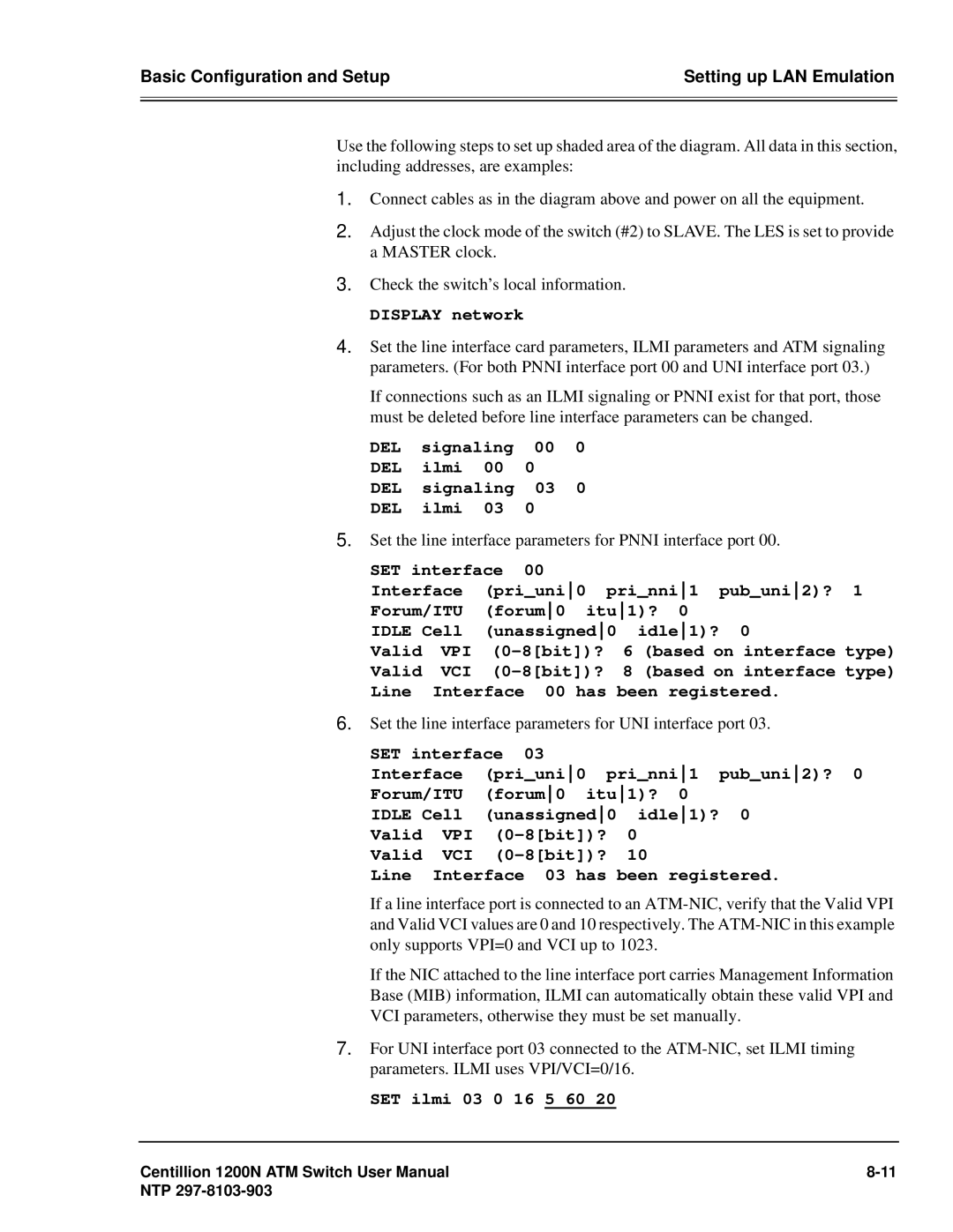 Panasonic 1200N manual Basic Configuration and Setup Setting up LAN Emulation 