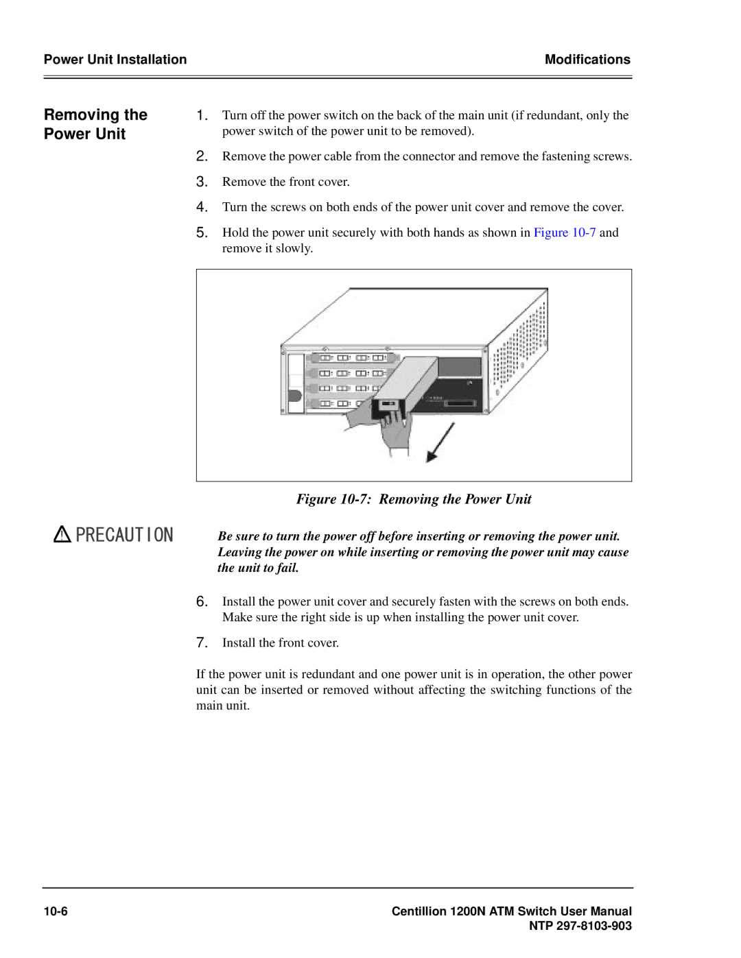 Panasonic 1200N manual Removing the Power Unit 