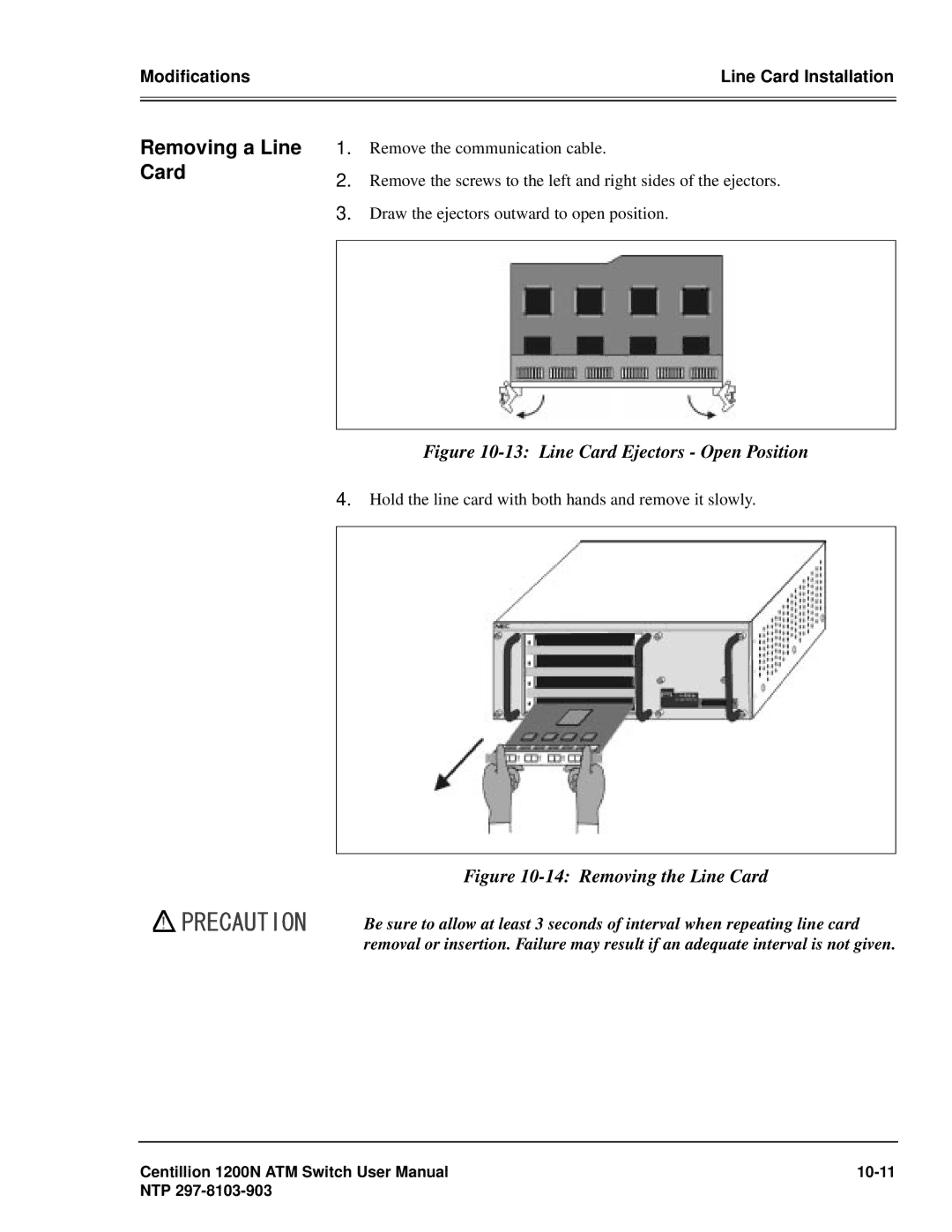 Panasonic 1200N manual Removing a Line, Card 