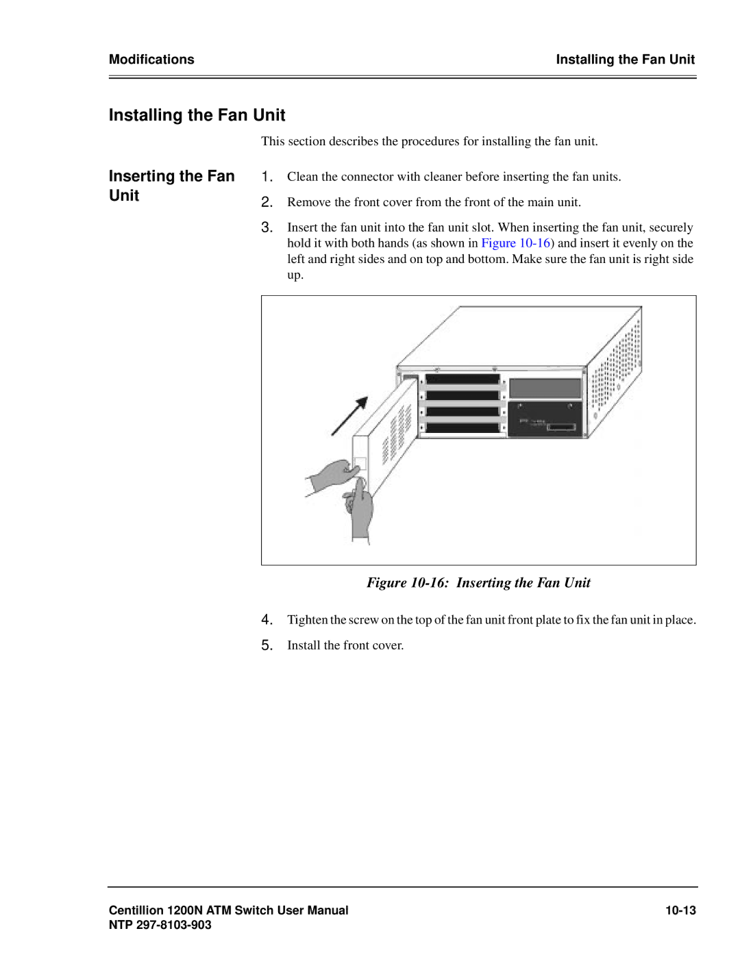 Panasonic 1200N manual Installing the Fan Unit, Inserting the Fan 