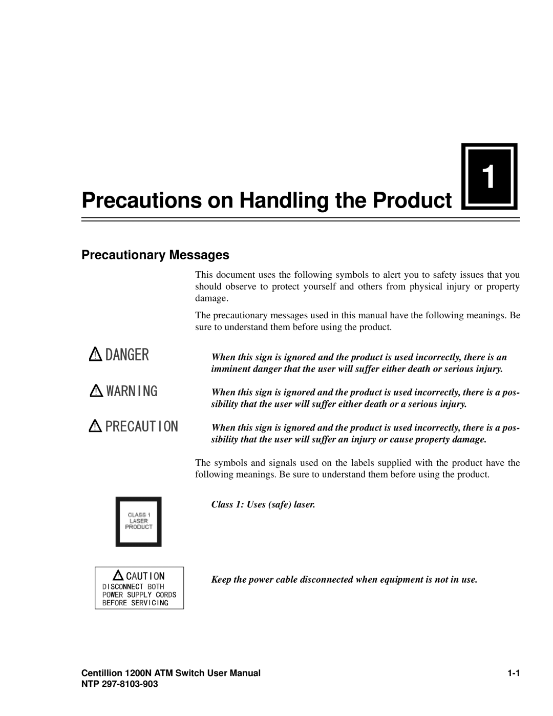 Panasonic 1200N manual Precautions on Handling the Product, Precautionary Messages 