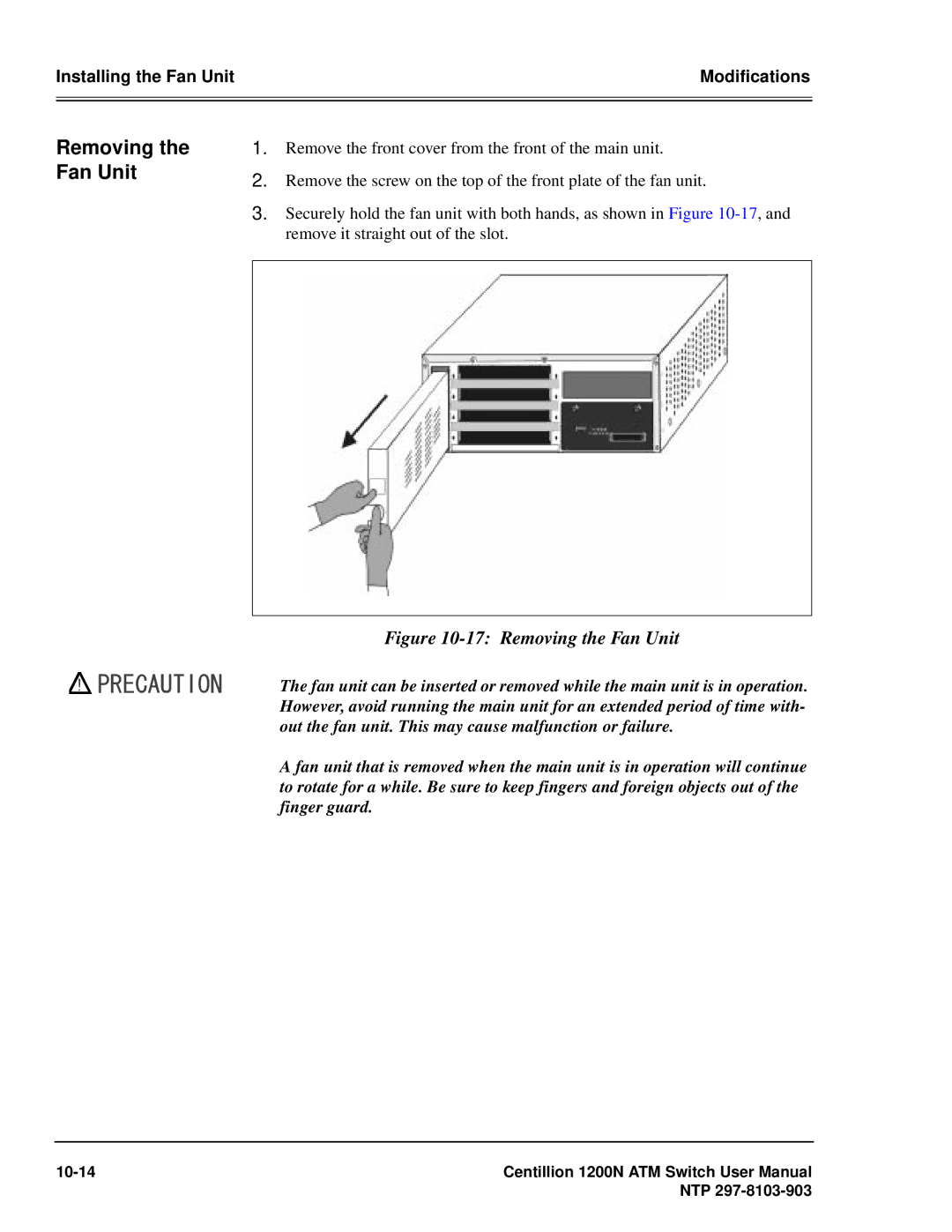 Panasonic 1200N manual Removing the Fan Unit 