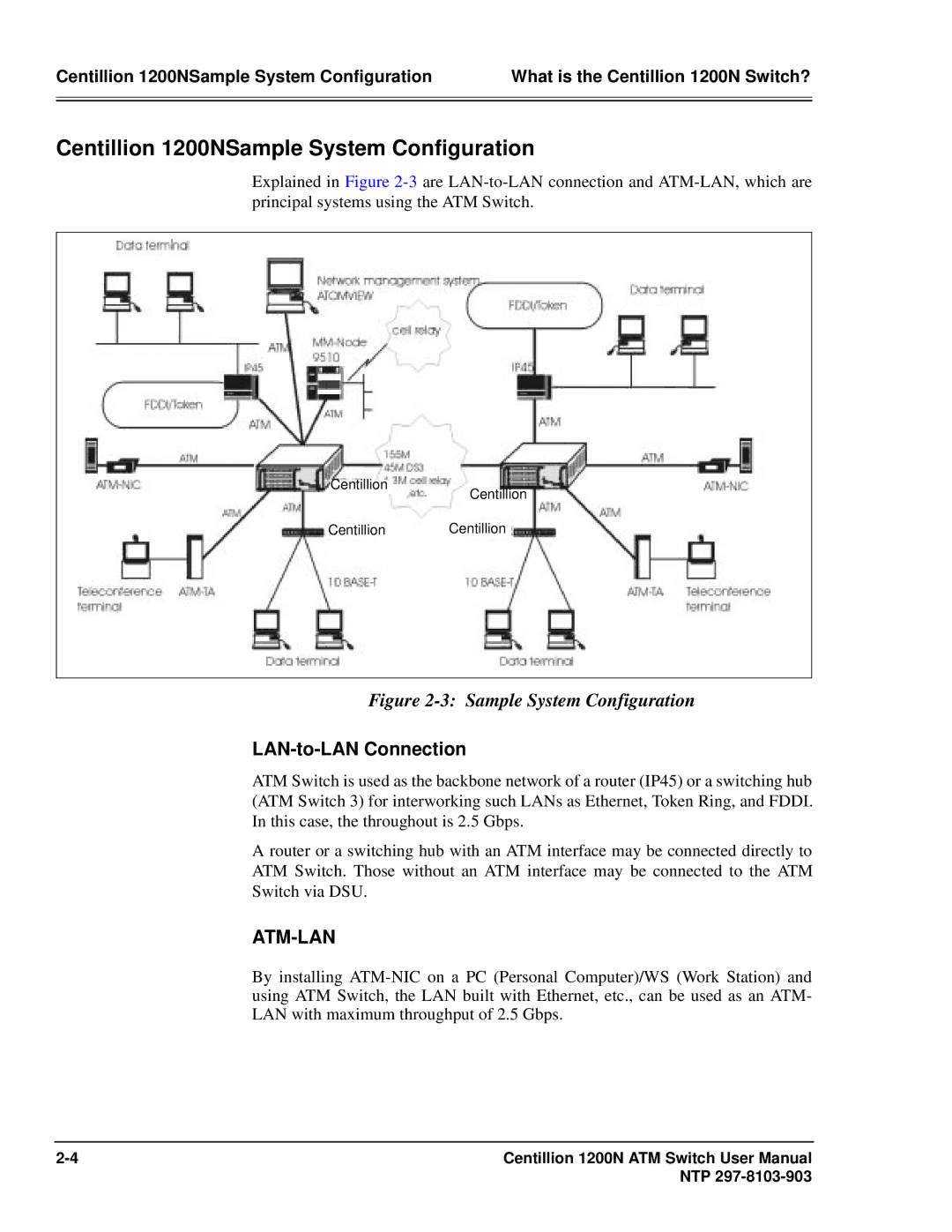 Panasonic manual Centillion 1200NSample System Configuration, LAN-to-LAN Connection, Atm-Lan 