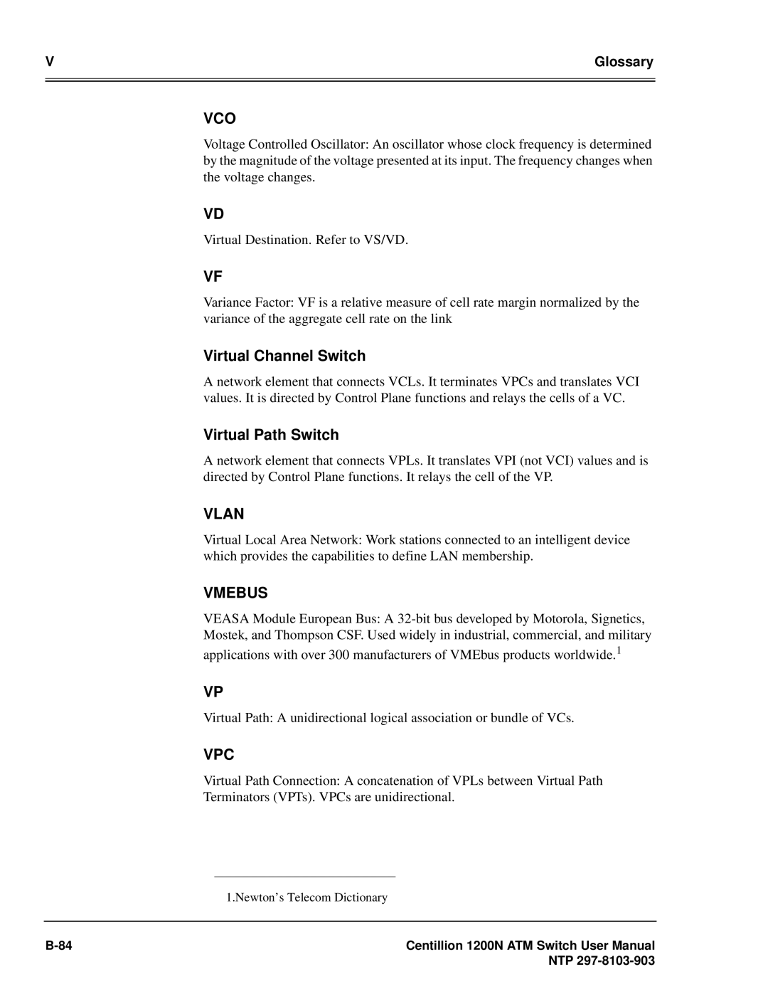 Panasonic 1200N manual Vco, Vlan, Vmebus, Vpc 