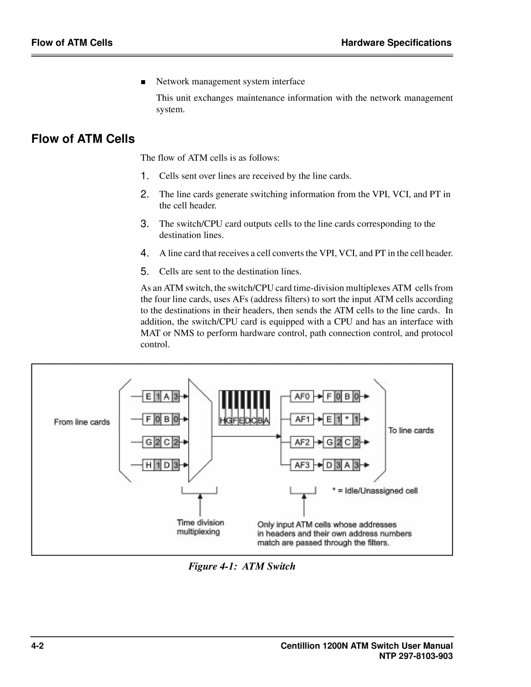 Panasonic 1200N manual Flow of ATM Cells Hardware Specifications 