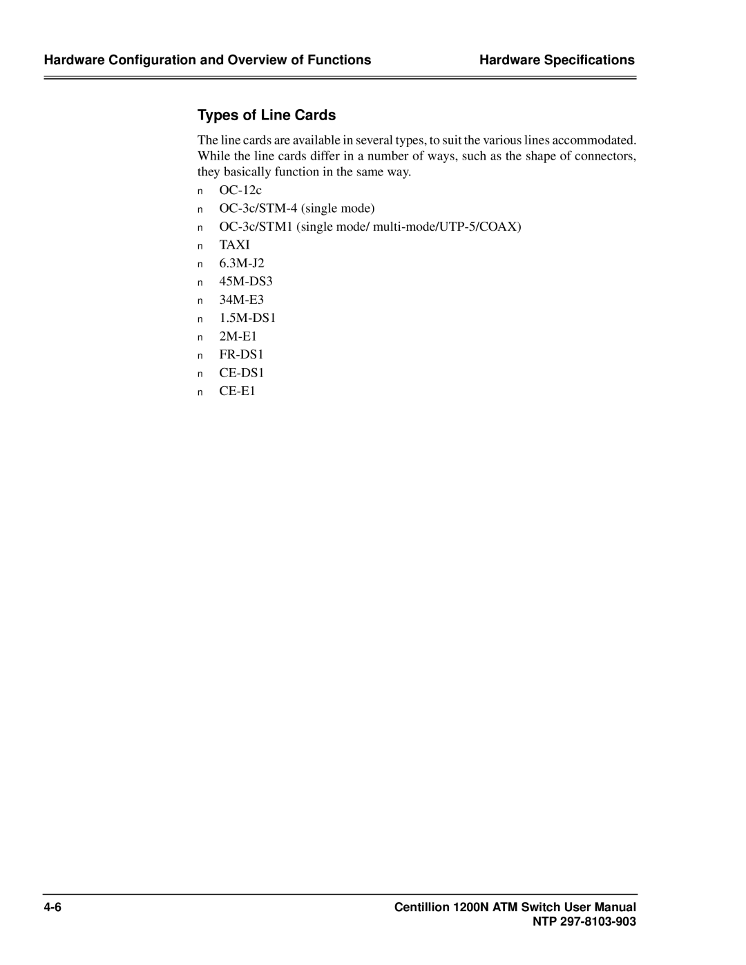 Panasonic 1200N manual Types of Line Cards 