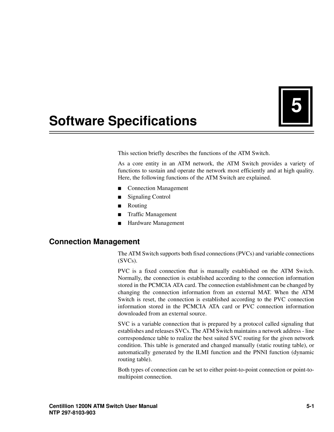 Panasonic 1200N manual Software Specifications, Connection Management 