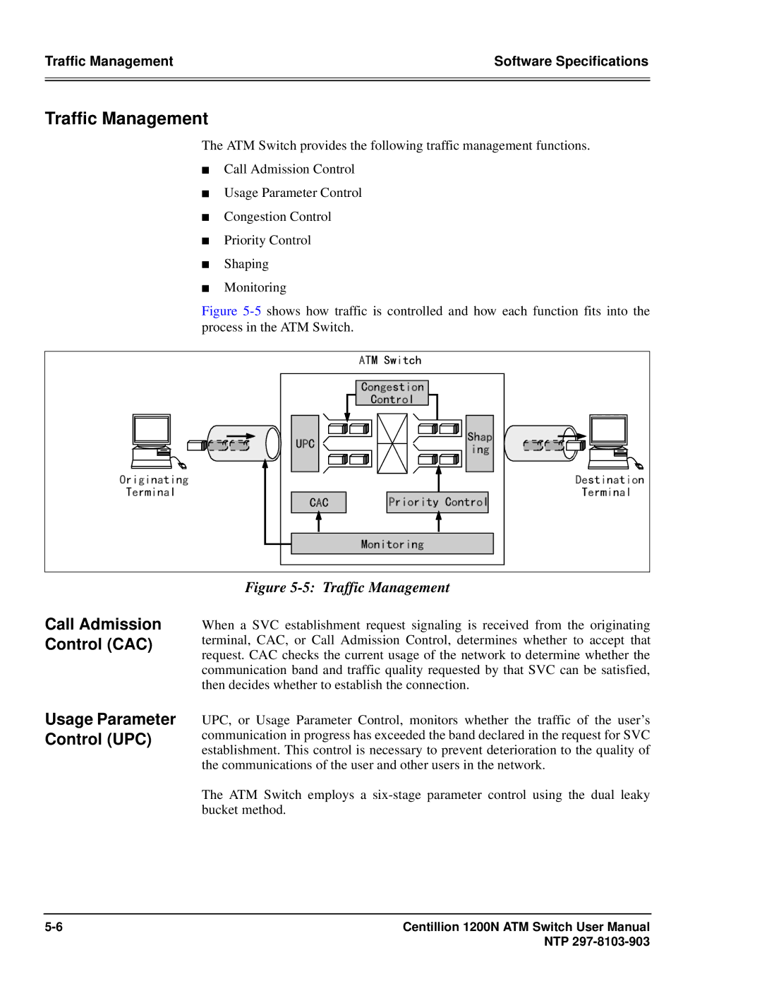 Panasonic 1200N manual Traffic Management, Call Admission Control CAC, Usage Parameter Control UPC 