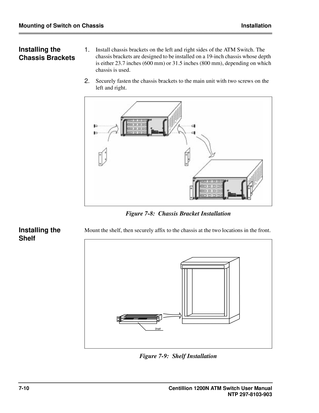 Panasonic 1200N manual Installing the Chassis Brackets Shelf, Chassis Bracket Installation 