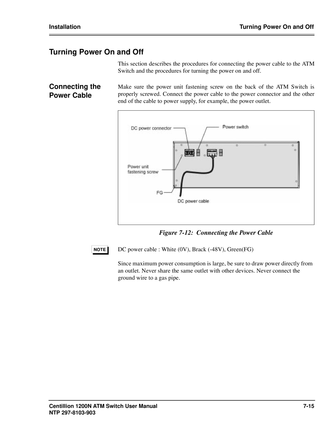 Panasonic 1200N manual Turning Power On and Off, Connecting the Power Cable 