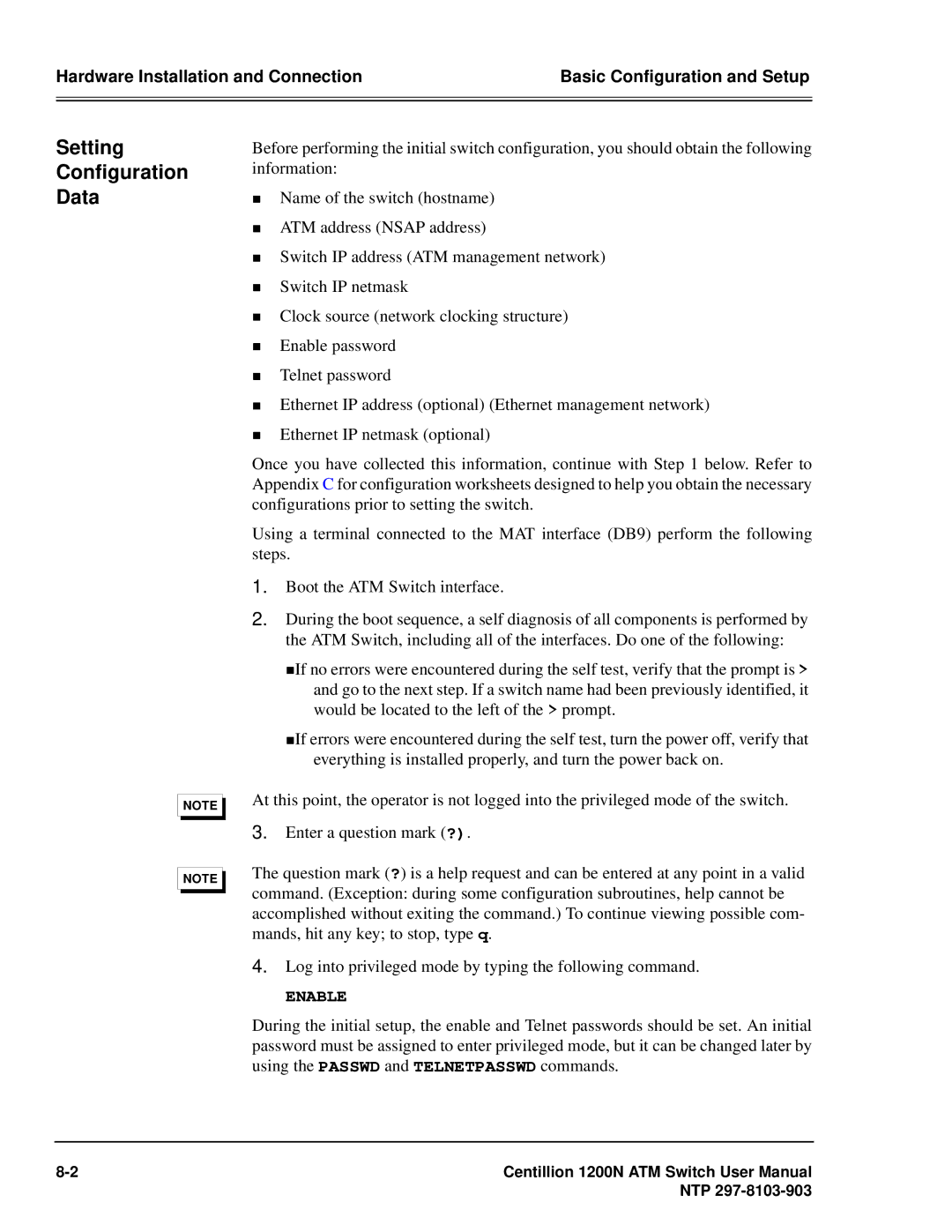 Panasonic 1200N manual Setting Configuration Data, Enable 