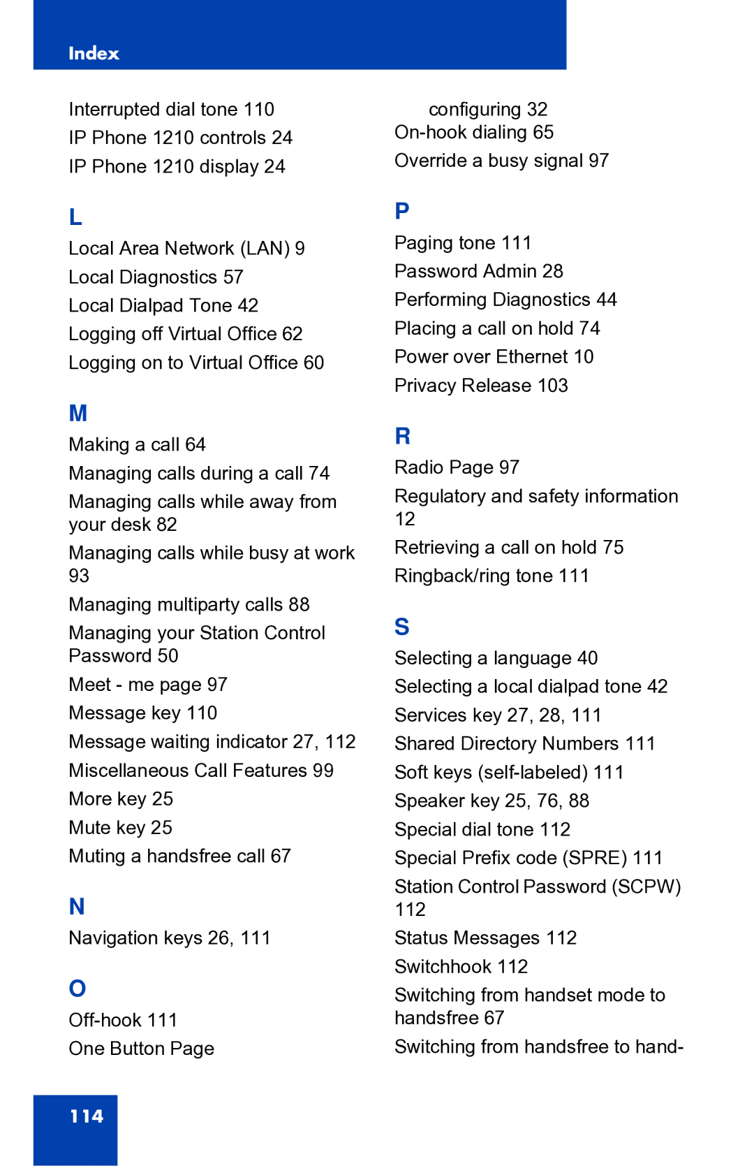 Panasonic 1210 manual 114 