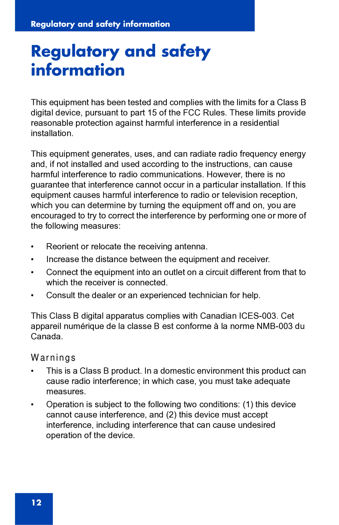 Panasonic 1210 manual Regulatory and safety information 