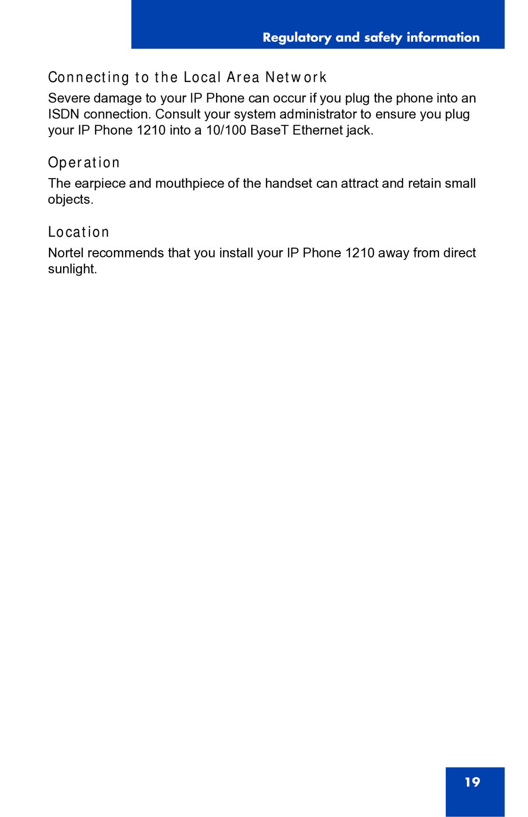 Panasonic 1210 manual Connecting to the Local Area Network, Operation, Location 