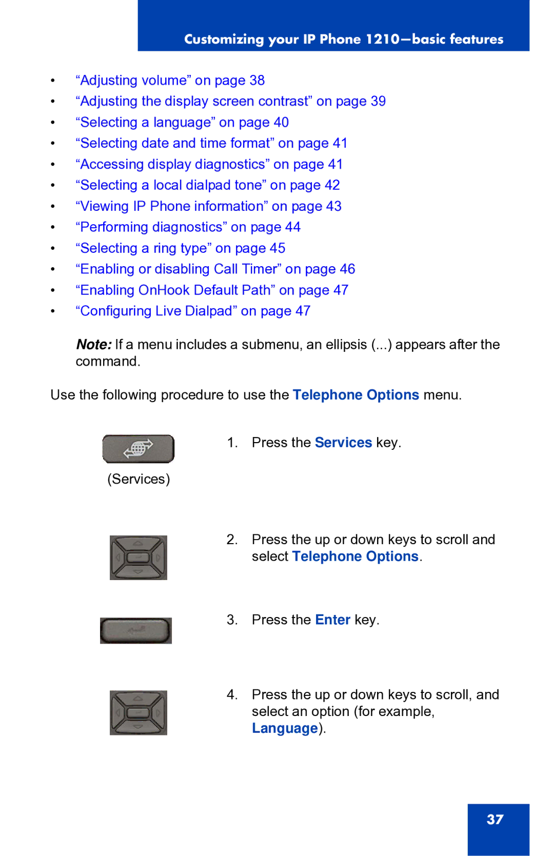 Panasonic manual Customizing your IP Phone 1210-basic features 