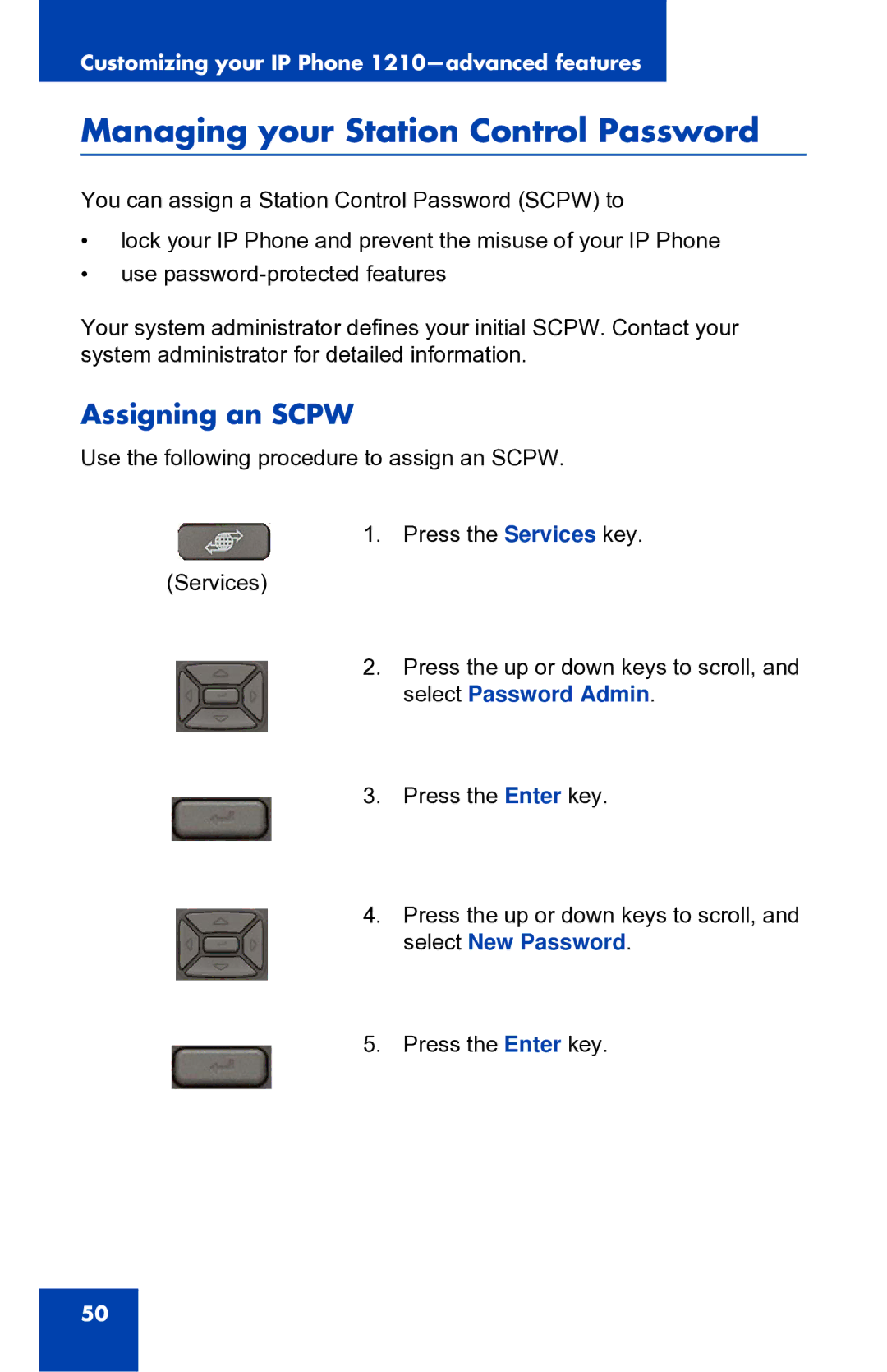 Panasonic 1210 manual Managing your Station Control Password, Assigning an Scpw 