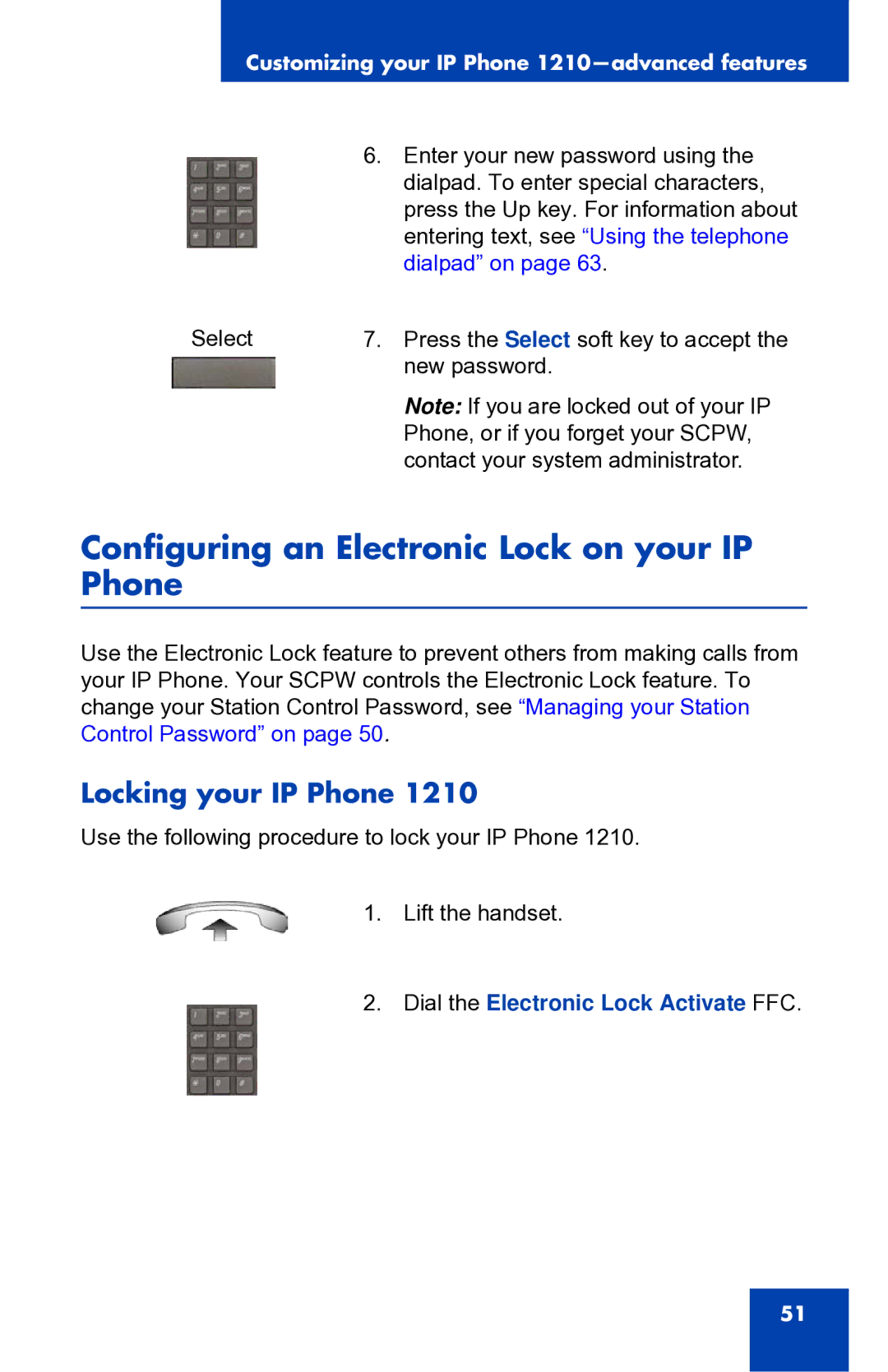 Panasonic 1210 manual Configuring an Electronic Lock on your IP Phone, Locking your IP Phone 