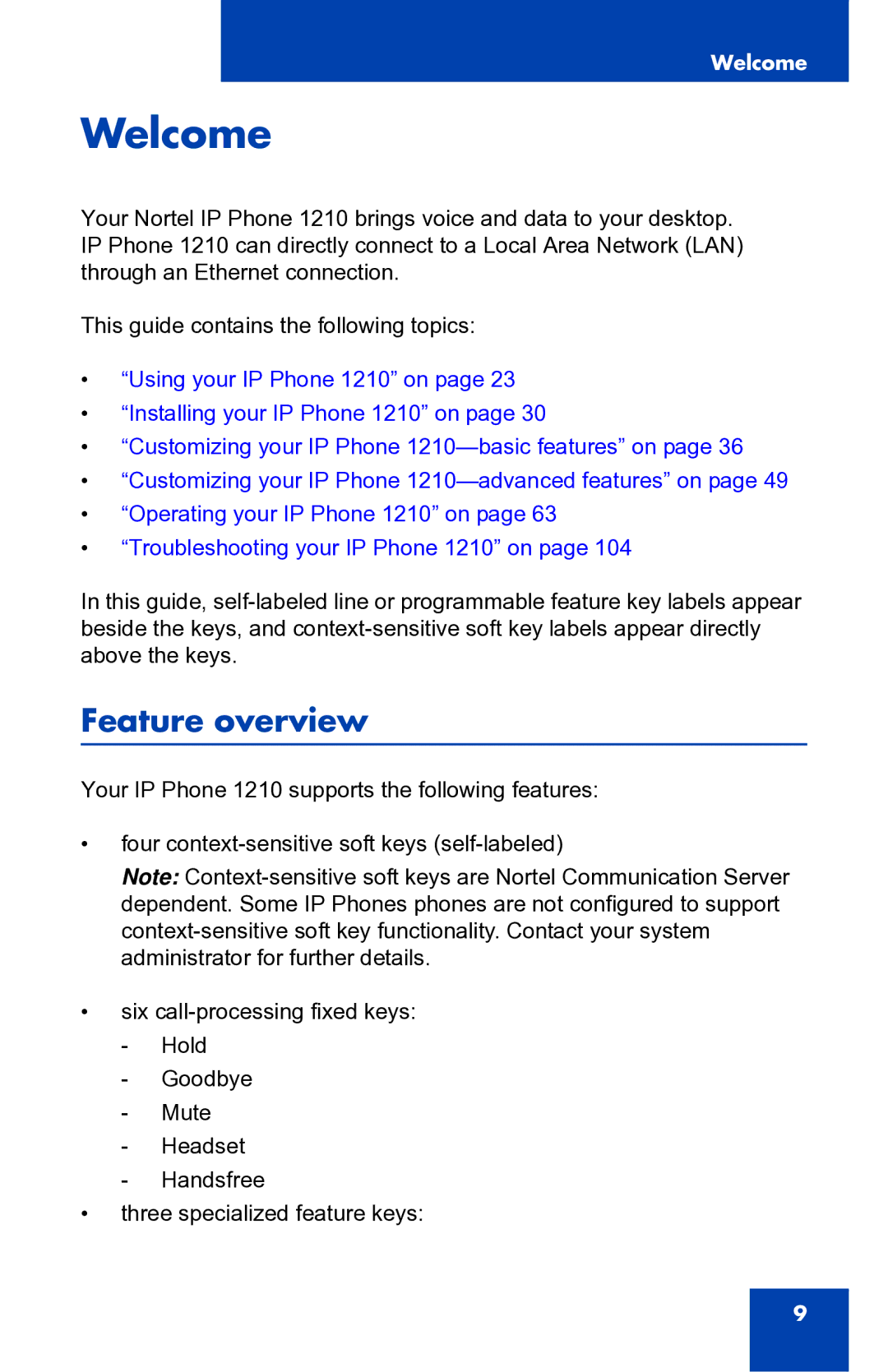 Panasonic 1210 manual Welcome, Feature overview 