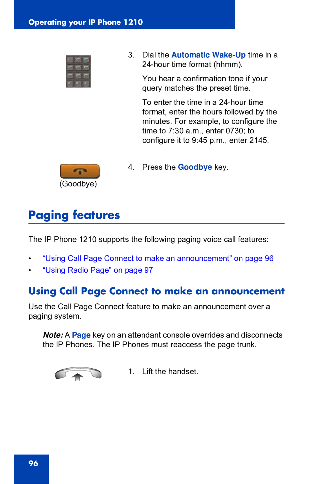 Panasonic 1210 manual Paging features, Using Call Page Connect to make an announcement 