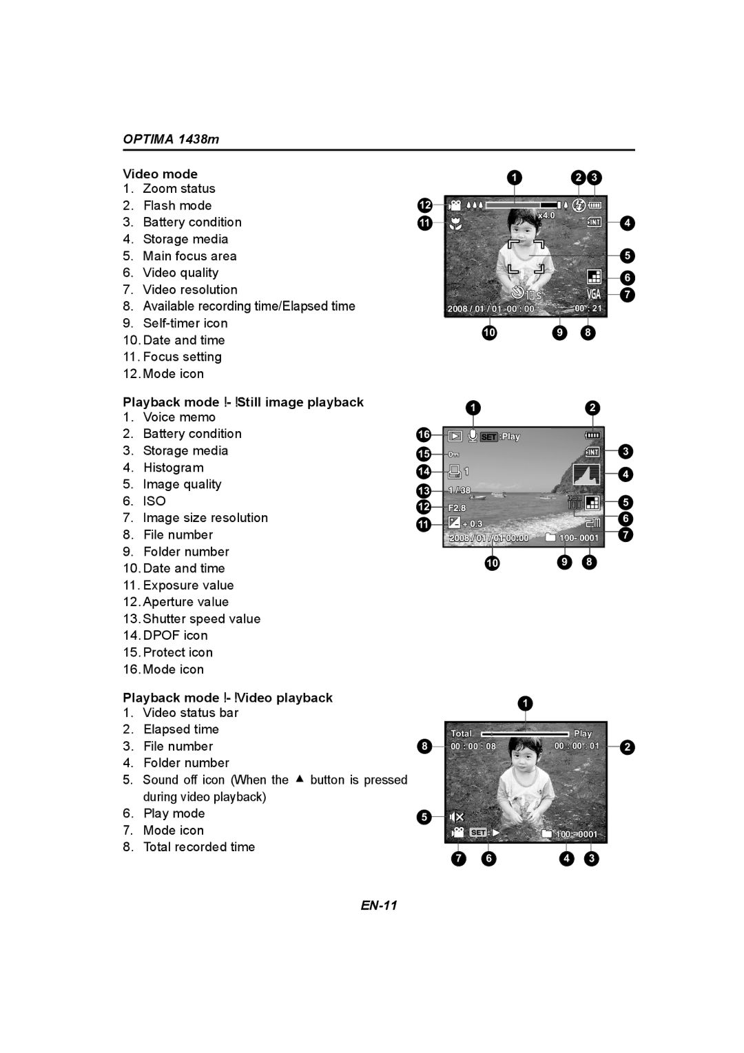 Panasonic 1438M user manual Playback mode Still image playback, Playback mode Video playback 