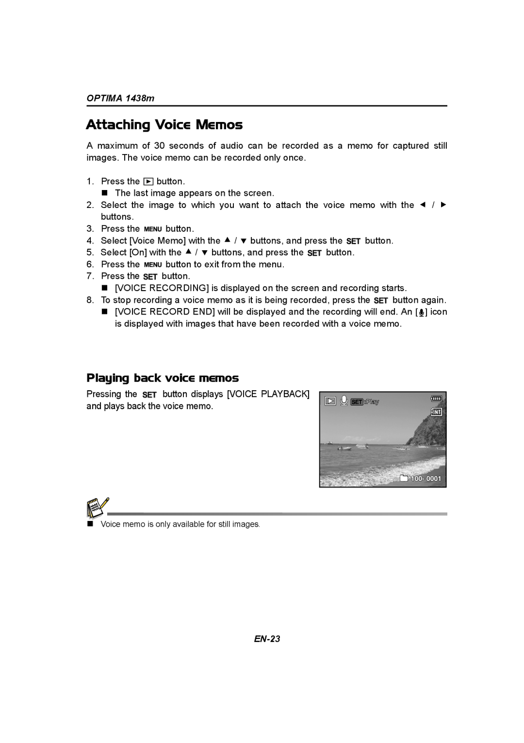 Panasonic 1438M user manual Attaching Voice Memos, Playing back voice memos 