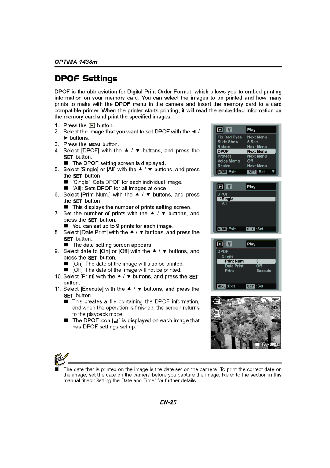 Panasonic 1438M user manual Dpof Settings 