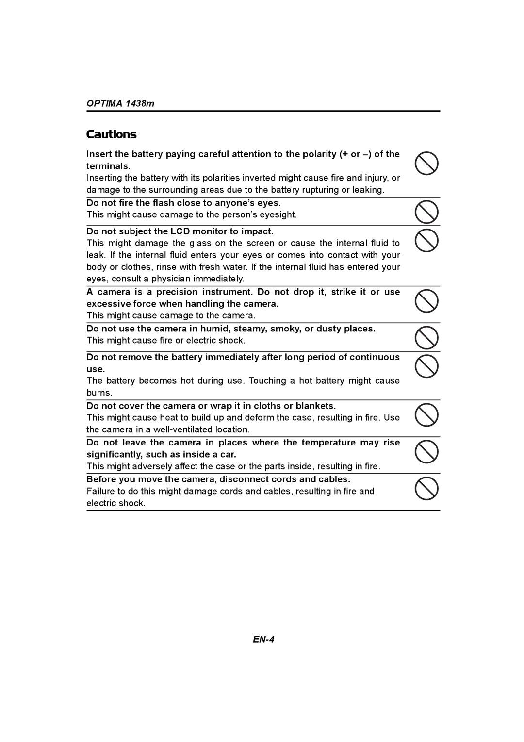 Panasonic 1438M user manual Do not fire the flash close to anyone’s eyes, Do not subject the LCD monitor to impact 