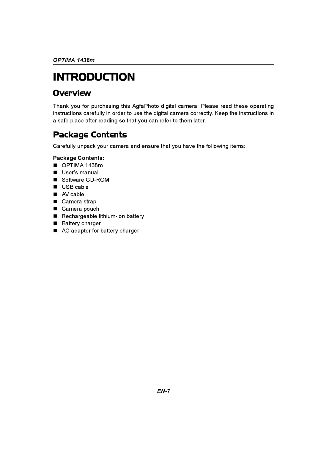 Panasonic 1438M user manual Introduction, Overview, Package Contents 