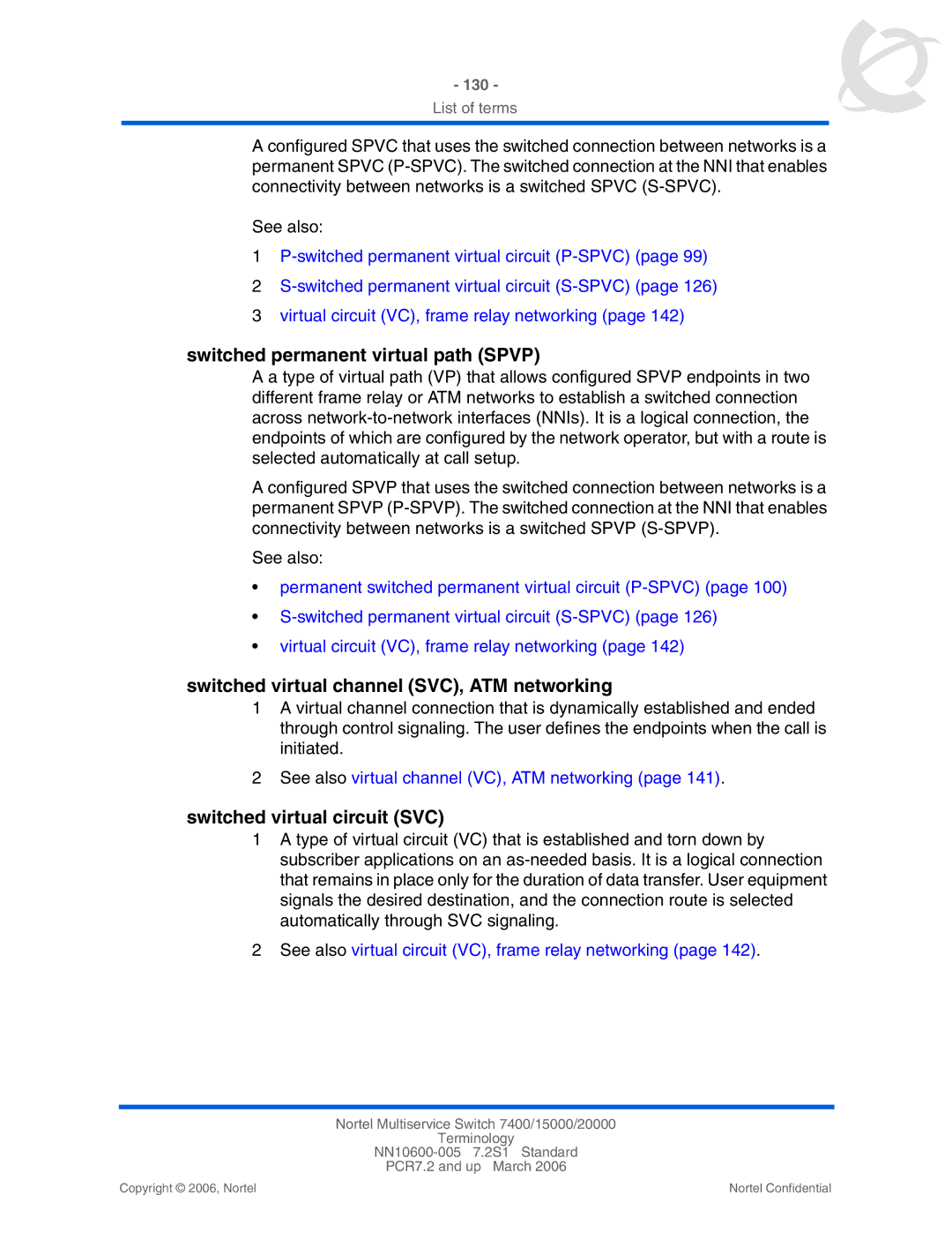 Panasonic 15000 manual Switched permanent virtual path Spvp, Switched virtual channel SVC, ATM networking 