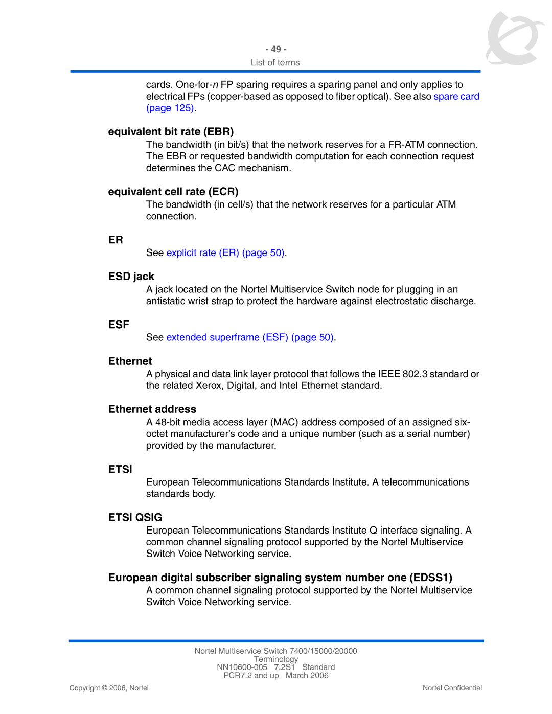 Panasonic 15000 manual Esf, Etsi Qsig 