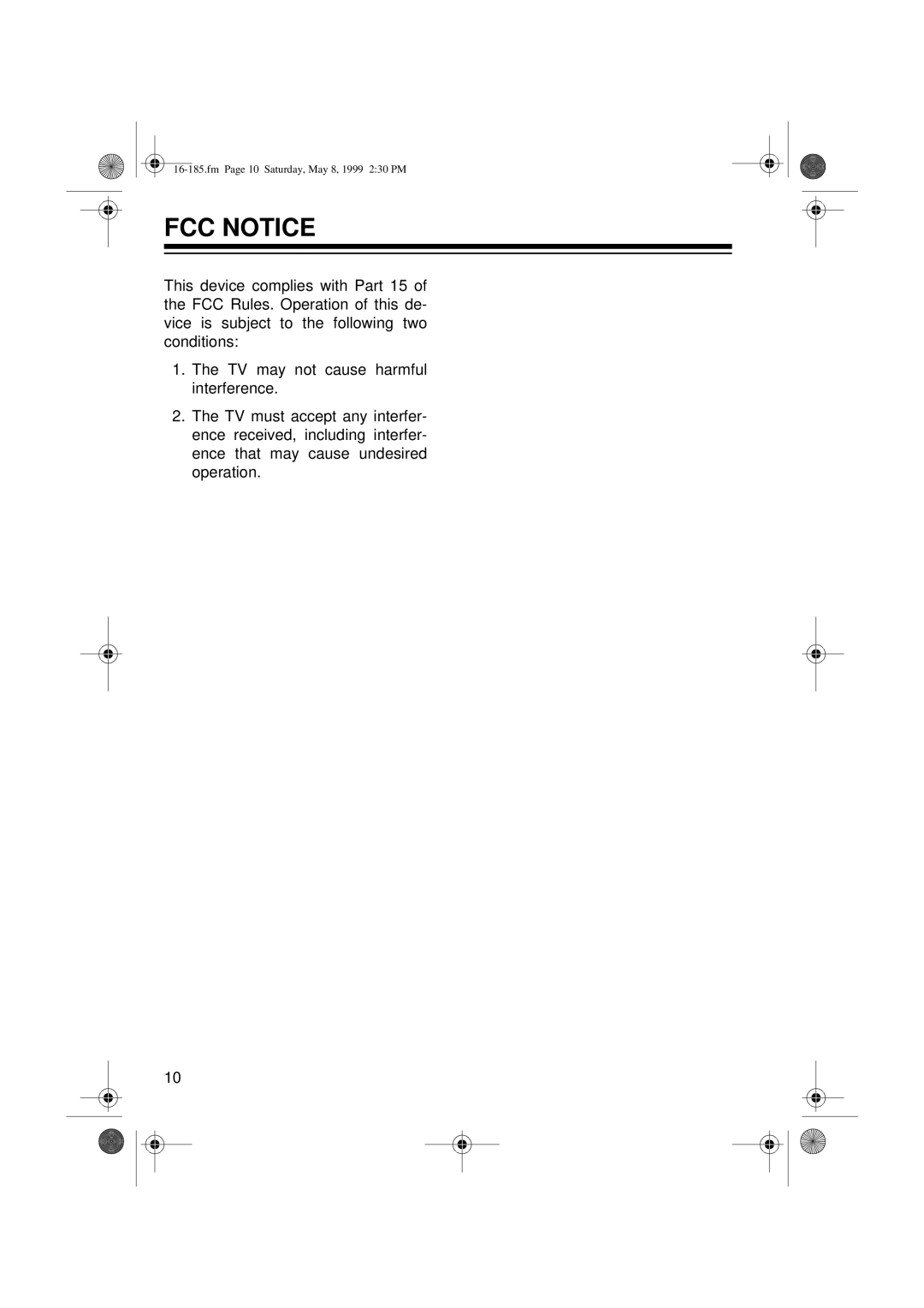 Panasonic 16-185 owner manual FCC Notice 